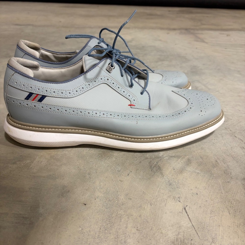 FootJoy Traditions Spiked Golf Shoes Mens 14 Light Blue Wingtip Brogue 57912